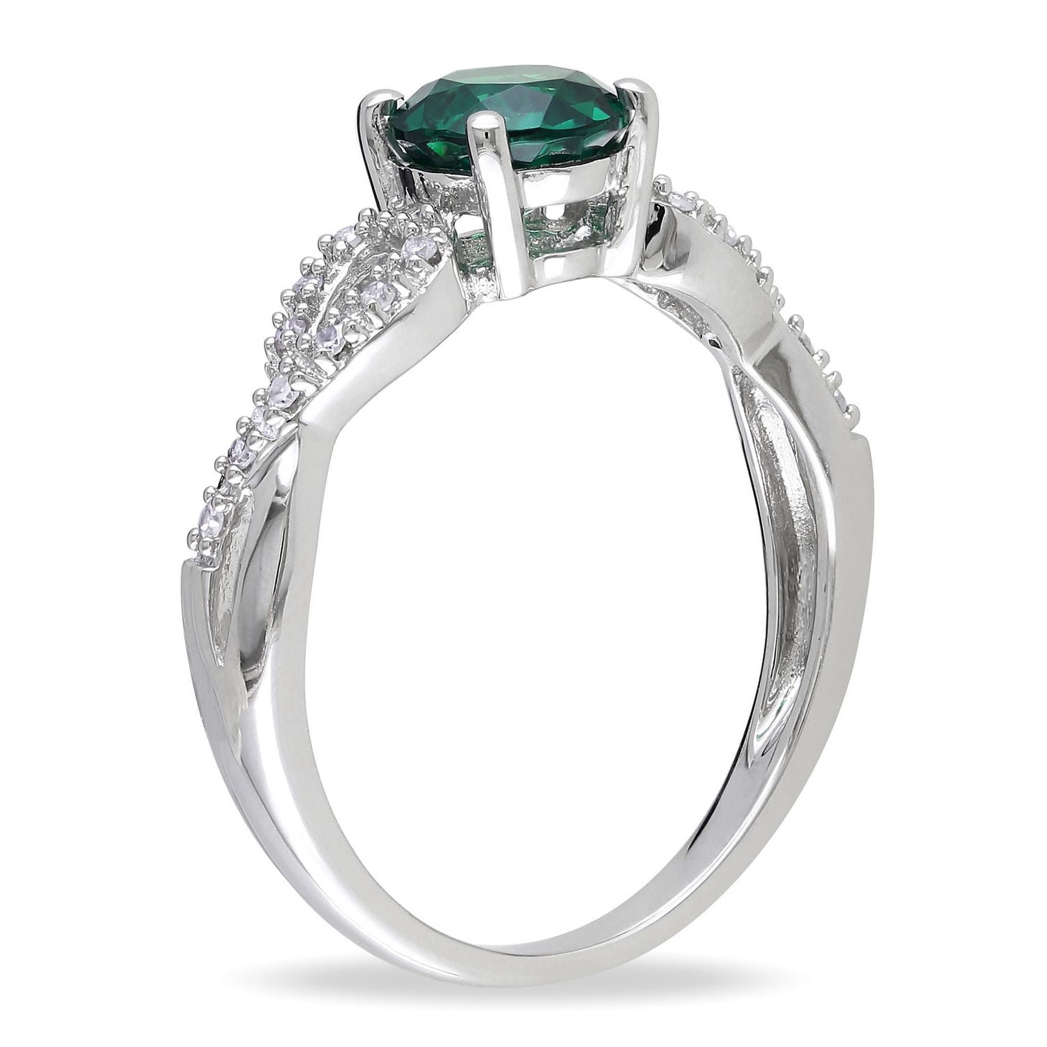 Tangelo 0.80 Carat T.G.W. Created Emerald and 0.10 T.W. Diamond 10 K White Gold Cross-Over Ring