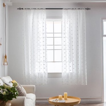 MesaSe 2 Panneaux Imprimé Courts Voilages Broderie Rideau Poche pour Tringle Voile Faux Lin Rideaux Brodés 39.4x52 Pouces