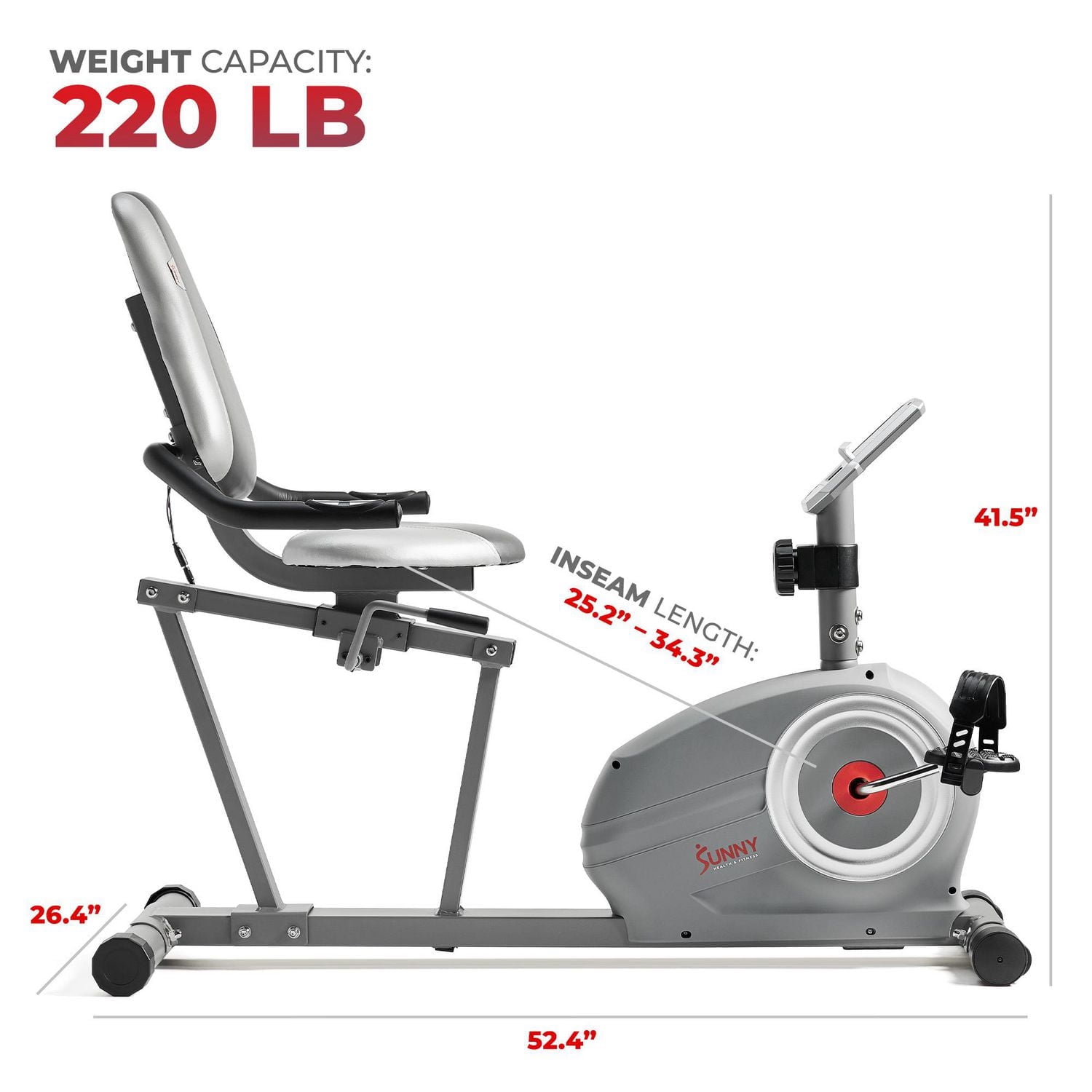 Sunny Health & Fitness Essentials Series Magnetic Smart Recumbent Bike with Exclusive SunnyFit® App Enhanced Bluetooth Connectivity - SF-RB422003