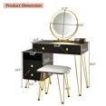 thumbnail image 4 of Giantex Ensemble de Coiffeuse avec Miroir Éclairé, Table de Maquillage Moderne avec Armoire de Rangement, Luminosité Réglable et Écran Tactile pour Chambre, Noir, 4 of 10