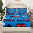 thumbnail image 3 of YST Boys Train Queen Bed Sheets Set Cartoon Car Toddler Bedding Set, Traffic Transportation Track Sheet Set For Kids Teens Red Blue Steam Engine Railway Decor Sheets, 3 of 5