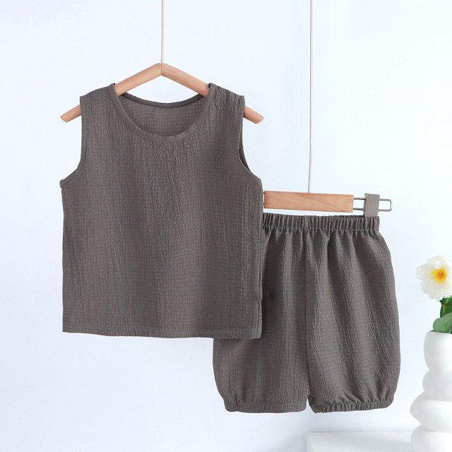 Gilet pour Garçons, Ensembles de Mode Garçons Décontractés Sans Manches Hauts Col Rond Col Bouton Shorts Imprimés