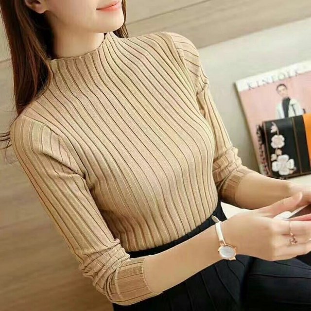 Hauts Basiques Ajustés pour Femmes Chandail Automne Hiver Manches Longues