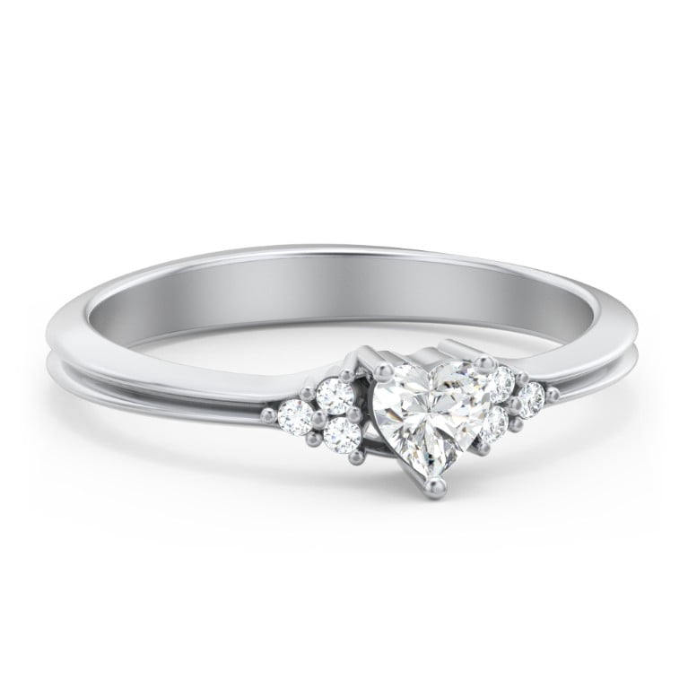 Birthstone Heart Ring with Shoulder Accents - Cubic Zirconia / White Topaz (April)
