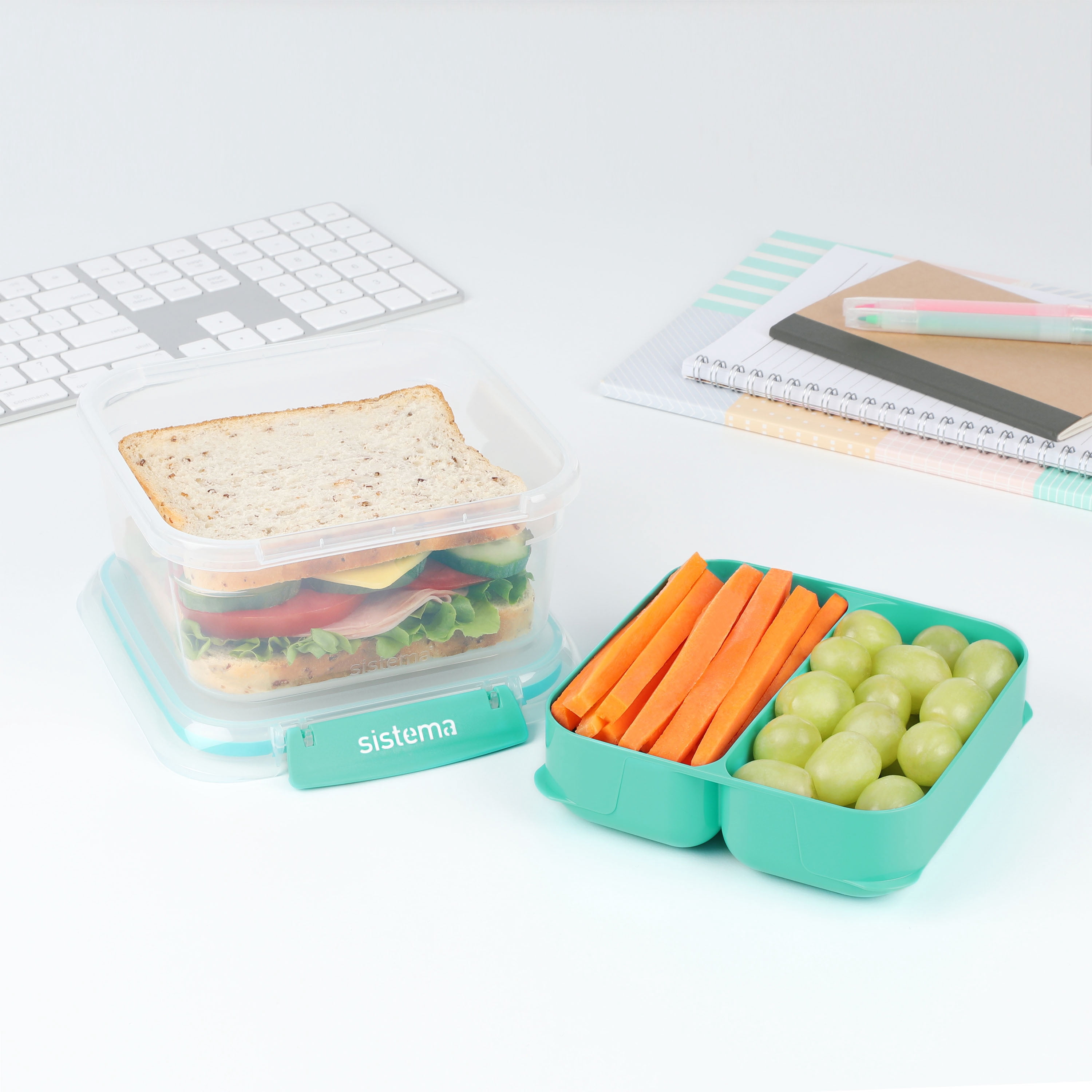 Récipient de conservation alimentaire à emporter Sistema Stax, 1,15 l, boîte hermétique compartimentée, empilable, fermeture antifuite, clips de fermeture facile, sans BPA