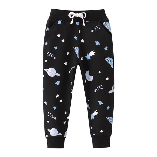 Boys Cotton Sweatpants Kids Jogger Pants Running Jogging Pants With Pockets Drawstring Black