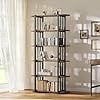 6 Tier Bookshelf, Freestanding Bookcase Storage Shelving Unit, Metal Frame and Particle Board, 11.81"D x 33.07"W x 70.87"H,Black+Brown