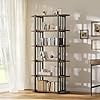 6 Étagère Tier, étagère de rangement de bibliothèque autonome, cadre métallique et panneau de particules, 11,81"D x 33,07"W x 70,87"H, Black+Brown