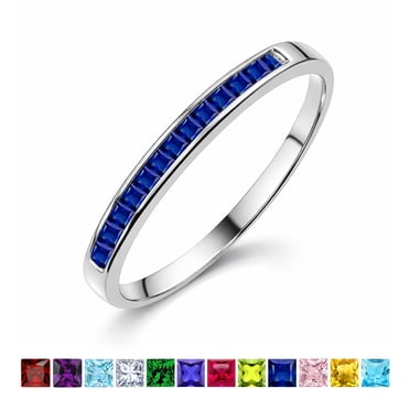 JeenMata Bague de Mariage Pierre de Naissance de Septembre Taille Princesse 0,25 Carat - Anneau Pavé à Canaux - Placage Or Blanc 18K pour Femmes