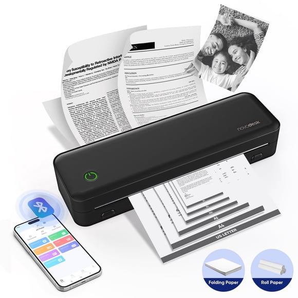 Thermal Printer, 2600mAh Battery, 300 dpi Wireless Printer Support US Letter & A4 for Travel, Inkless Portable Bluetooth & USB Printer, Compatible with IOS Android MacOs Windows
