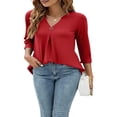 thumbnail image 4 of Blouses à Manches 3/4 Col en V pour Femmes Chemise Boutonnée Printemps Ample Décontractée Mode Urbaine, 4 of 7
