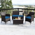thumbnail image 4 of Costway 4PCS Rattan Patio Furniture Set Cushioned Sofa Chair Coffee Table Peacock Blue, 4 of 10