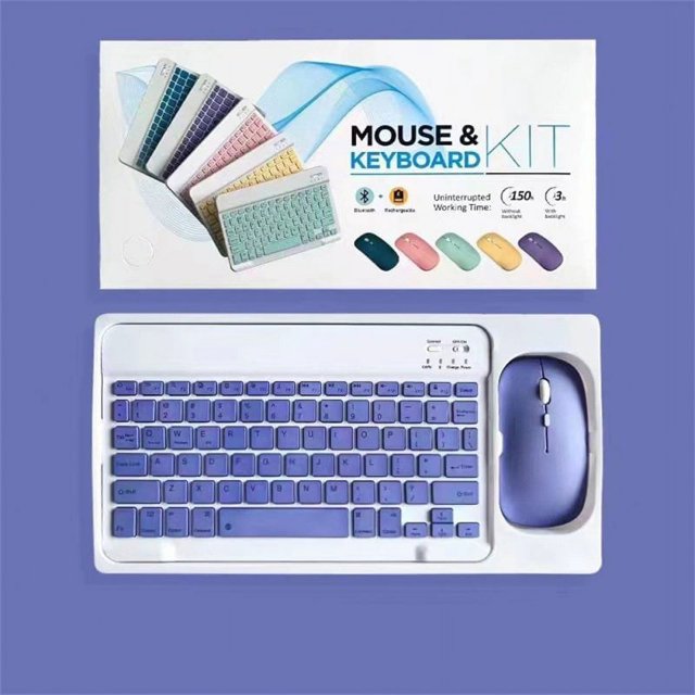 Mini Ensemble Clavier Souris Sans Fil Bluetooth Rechargeable Compatible pour Android IOS Windows Violet