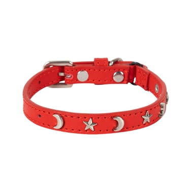 Leather Cat Collar with Star Moon Charms Elastic Band Adjustable Buckle for Small Large Feline