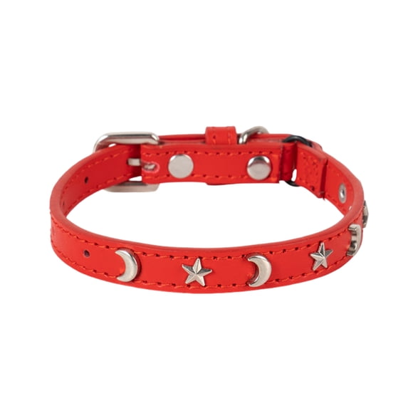 Leather Cat Collar Suitable for Boys and Girls Cats with and Elastic Band Star and Moon Adjustable Buckle Collar Suitable for Small Cats Large Cats Size 8 12 Inches