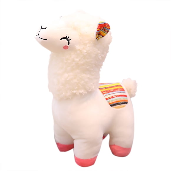 White Llama Alpaca Plush Stuffed Animal 9.8 Inches Soft Cuddly Toy Gift For Kids Birthday Party Favors Nursery Decor Plushie With Embroidered Eyes