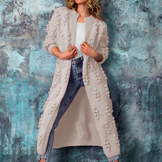 Mode Femme Décontractée Chaud Col Rond Manteau Uni Long Vêtement d'Extérieur Chandail Cardigan en Tricot