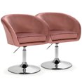 thumbnail image 1 of Gymax Ensemble de 2 Chaises Modernes en Velours Tabouret de Bar à Hauteur Réglable Pivotant à 360° Rose, 1 of 10