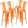 thumbnail image 1 of Commercial Grade 4 Pack 30" High Orange Metal Indoor-Outdoor Barstool with Back, 1 of 9