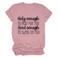 thumbnail image 1 of Qertyioot Hauts pour Femmes Chemise à Manches Courtes Imprimée Lettres Décontractée Blouse, 1 of 3