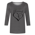 thumbnail image 5 of Penkiiy T-Shirts à Manches 3/4 Imprimés Cœur Col Rond Tunique de la Saint-Valentin Blouse m Gris, 5 of 5