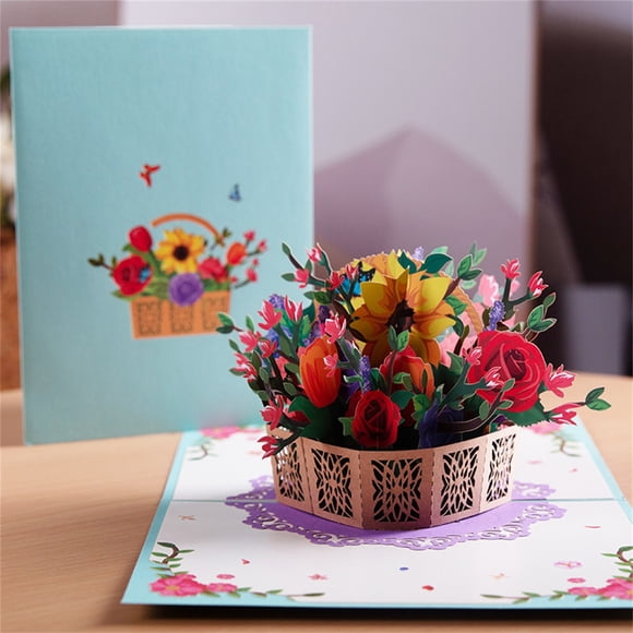 Dvkptbk Greeting Cards Creative Three-dimensional Greeting Card 3D Mother's Day Sunflower Flower Basket Blessing Card Paper Carving Invitation Cards on Clearance
