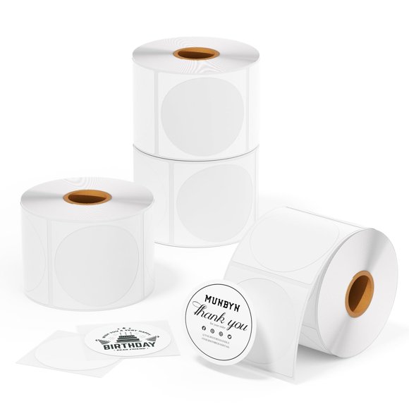 MUNBYN 2 Inch Circle Thermal Sticker Labels, Self-Adhesive Round Labels, Multi-Purpose Roll Thermal Stickers for Business, 4 Rolls/3000 Sheets