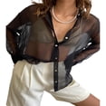 thumbnail image 1 of PENGXIANG Blouse Transparente pour Femmes Col à Revers Manches Longues Chemise Ample en Maille Protection Solaire, 1 of 4