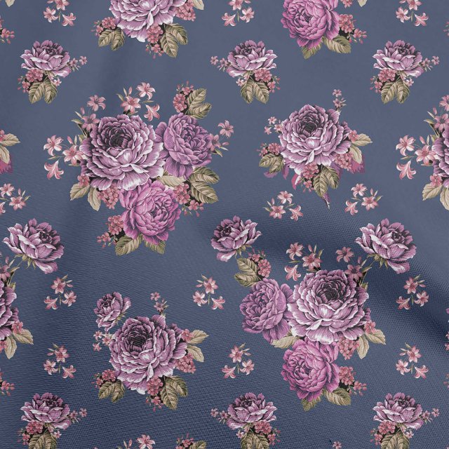 oneOone Polyester Spandex Dusty Blue Fabric Florals Fabric For Sewing Printed Craft Fabric By The Yard 56 Inch Wide