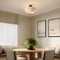 thumbnail image 3 of 2-Light Matte Black Semi-Flush Mount Ceiling Light with 2-Tier White Linen Shade, 3 of 9