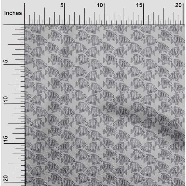 oneOone Cotton Cambric Fabric Fish Block Decor Fabric Printed BTY 56 Inch Wide