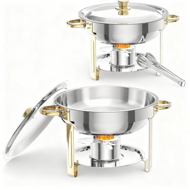 Garvee Réchauds Ronds pour Aliments 5 Qt, Plat Anti-Frottement pour Buffet, Ensemble de 2, Or