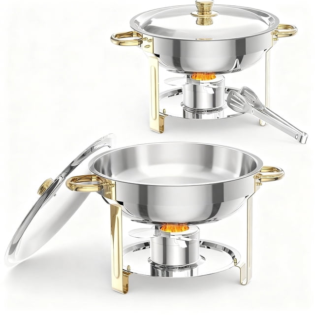 Garvee Réchauds Ronds pour Aliments 5 Qt, Plat Anti-Frottement pour Buffet, Ensemble de 2, Or