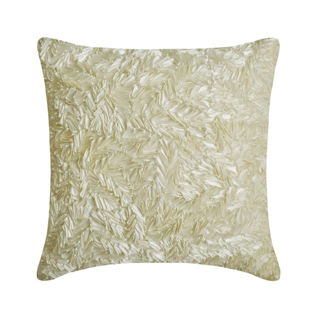 Ivory Throw Pillows Cover Couch, Textured Ribbon Pillows Cover, 14x14 inch (35x35 cm) Throw Pillows Cover, Square Silk Pillows Cover, Solid Modern - Thats Satin Ribbon