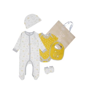 Lily and Jack Bee Happy 5-Piece Layette Set – 100% Cotton Baby Essentials, Sleepsuit, Bodysuit & More – Adorable & Comfortable Gift for Baby Boys & Girls