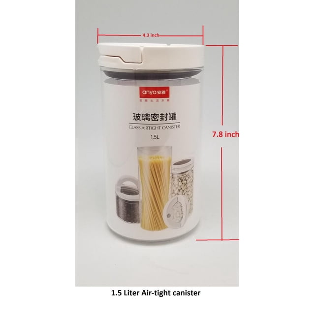 Anya Bocal Hermétique en Verre Borosilicaté Élevé de 1,5 L à l'Épreuve de l'Humidité à une Main avec Couvercle Blanc, Mesurant 7,8 Pouces de Hauteur et 4,3 Pouces de Largeur, Conçu pour l'Organisation de la Cuisine et l'Entreposage des Aliments, Doté d'Un Joint Hermétique pour Garder Pâtes, Haricots et Collations Frais et Secs.