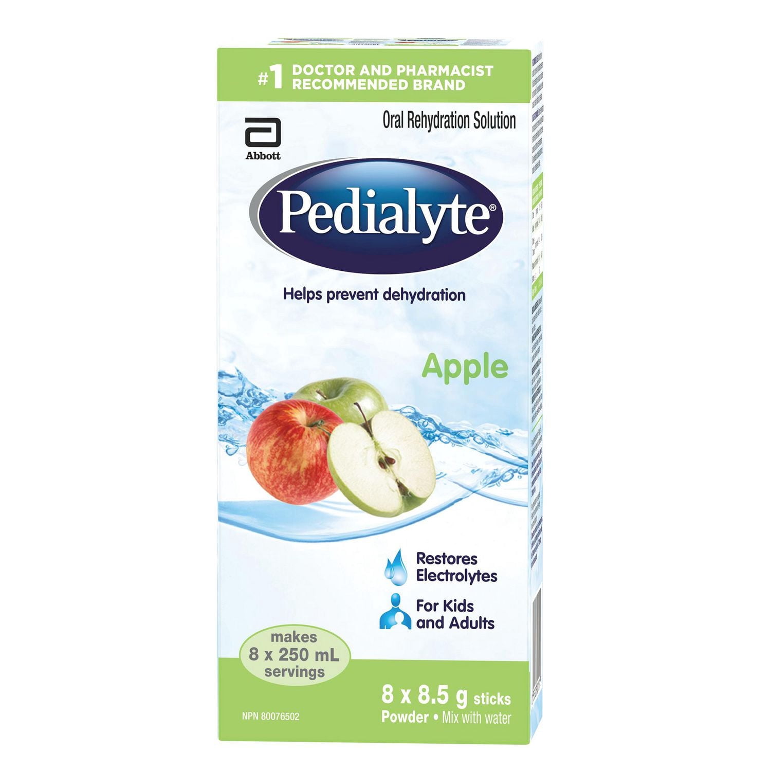 Pedialyte , Bâtonnets de Poudre d'Électrolytes, Solution de Réhydratation Orale, Pomme, 8x8.5g Bâtonnets