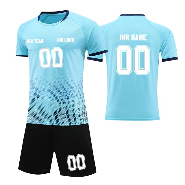 Custom Football Kit Set for Adult and Child, Name Number Team Logo DIY Family Match Personalized Jersey Shirt Shorts Set, Dad and Son Matching Outfits Light Blue XXXL