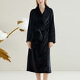 thumbnail image 2 of Womens Soft Warm Robe, Fleece Thick Long Sleeve Bathrobe, Unisex Fall Winter Flannel Pajamas Robes with Pockets Black XL, 2 of 5
