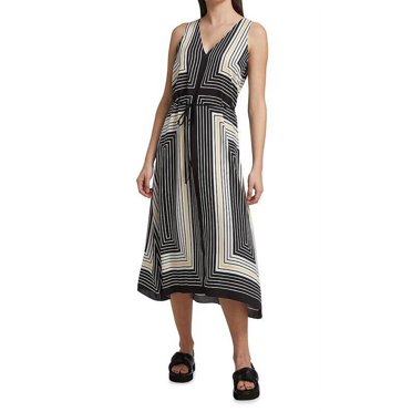 Theory Women's Silk Volume Sleeveless Midi Belted Dress Size S $495