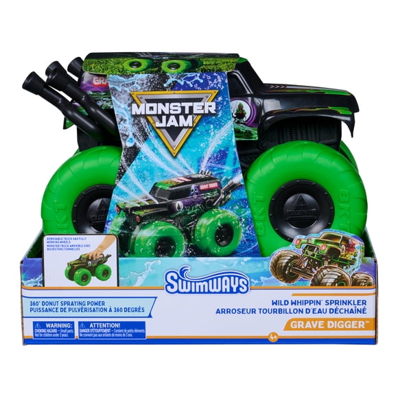 SwimWays, Monster Jam, Arroseur tourbillon d'eau déchaîné Grave Digger à 360 degrés, mobilier pour piscine et jouets d'extérieur, monster truck, accessoires de fête Monster Jam, jeux d'eau pour enfant