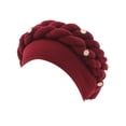 thumbnail image 2 of Fashion Women Beading Braid Hat Muslim Ruffle Cancer Wrap Cap Sleep Caps Satin Lined Hair Bonnets, 2 of 2