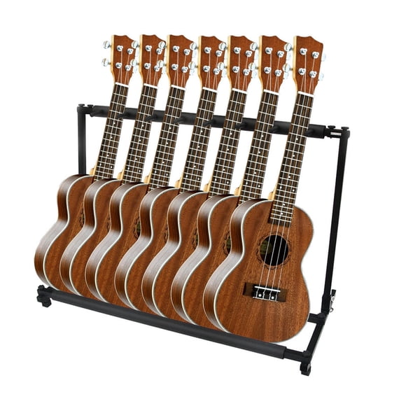 TROPOW Multi Guitar Stand Rack – 7-Hole Foldable Guitar Display Rack with Rolling Cart, No-Slip Rubber Padding for Acoustic, Electric, Bass & Studio Use (Black)
