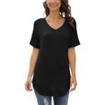 thumbnail image 4 of MAWCLOS Ladies Tee Solid Color T Shirt V Neck Tops Casual Holiday Short Sleeve Tunic Blouse Black M, 4 of 6