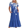 thumbnail image 1 of Pisexur Robes d'Été pour Femmes à Col Rond, Robe Fluide Plissée Tendance à Manches Courtes, Mode avec Poche, Robe d'Été de Plage Évasée à Imprimé Floral, 1 of 4