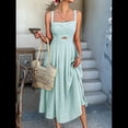 thumbnail image 3 of Womens Tie Front Button Down A-Line Dresses Summer Spaghetti Strap Midi Dress Floral Prints Green S, 3 of 6