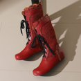 thumbnail image 4 of LOVZFMLL Bottes pour Femmes Mi-Mollet Bottes d'Hiver à Lacets Bout Rond Sangles Ajustables Talon Plat Mode Automne Hiver Bottes Chaussures, 4 of 7