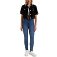 thumbnail image 2 of INSPIRE CHIC Women's Denim Cropped Short Sleeve Button Up Frayed Washed Jean Jacket Black L, 2 of 6