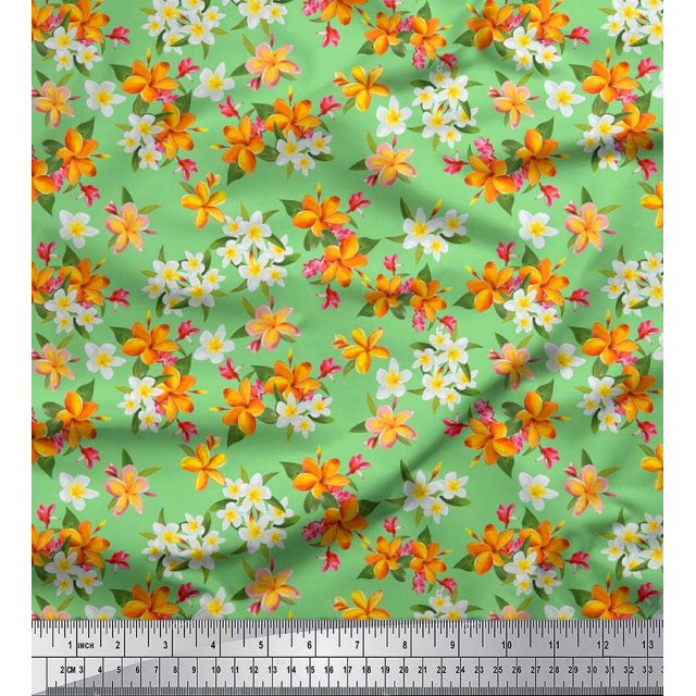 Soimoi Polyester Crepe Fabric Leaves & Flower Floral Fabric Prints by Yard 52 Inch Wide