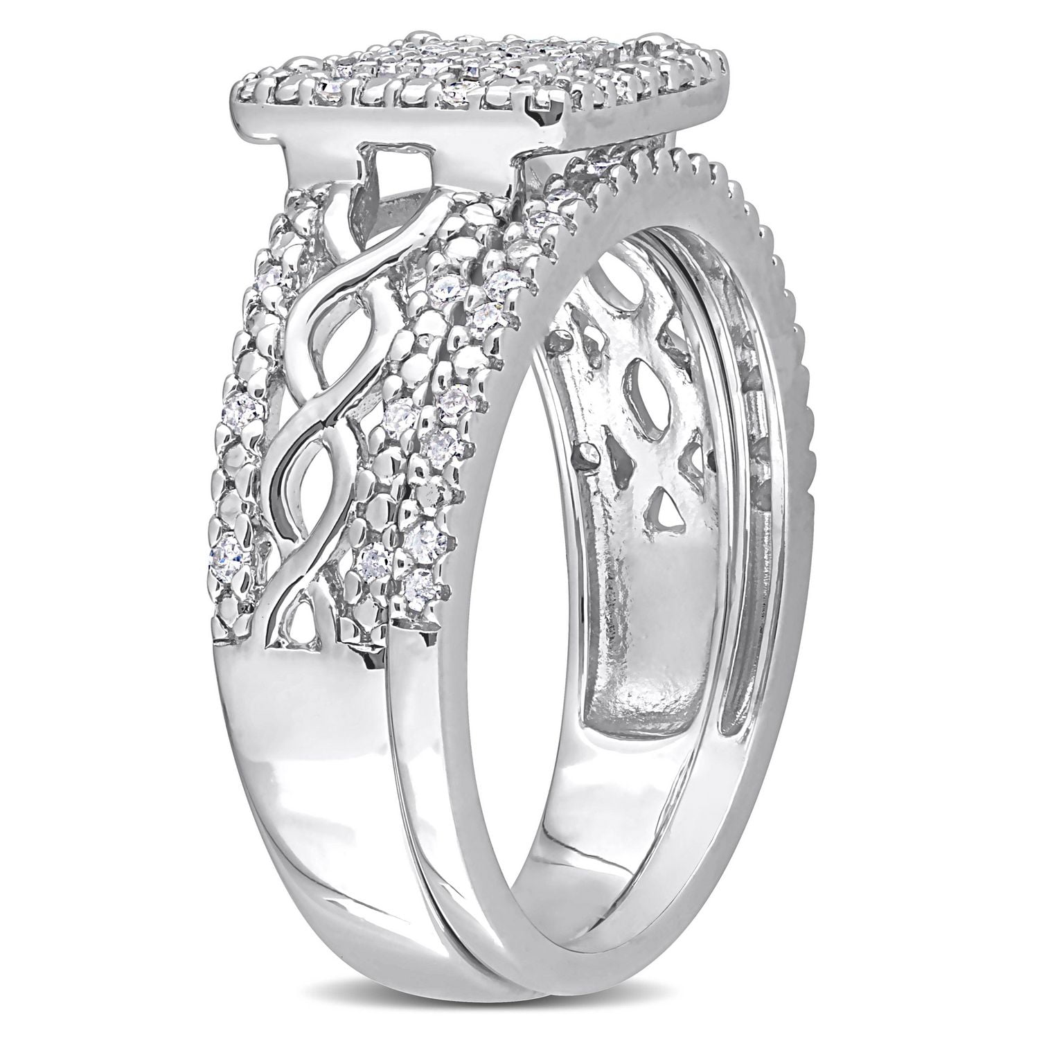 Miabella Ensemble de Bague mariage carré halo en argent sterling avec diamant de 1/3 carat P.T